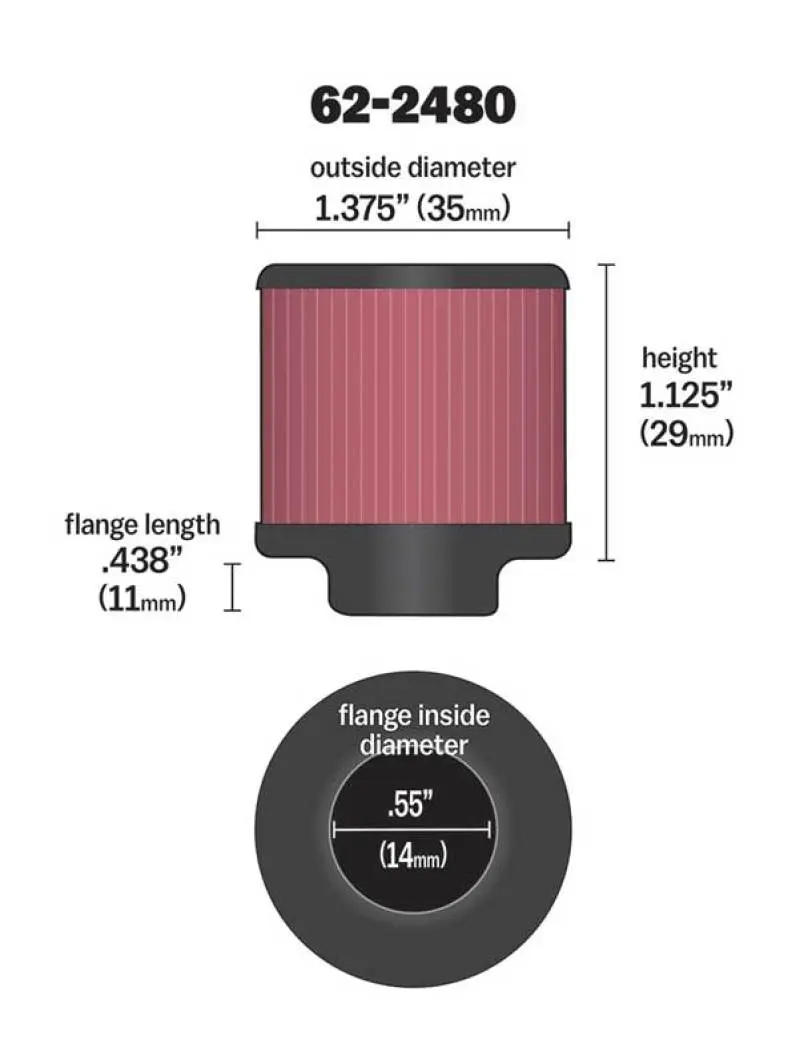 K&N KNN62-2480 Rubber Base Crankcase Vent Filter - 0.55in Flange ID 1.375in OD 1.125in Height №13