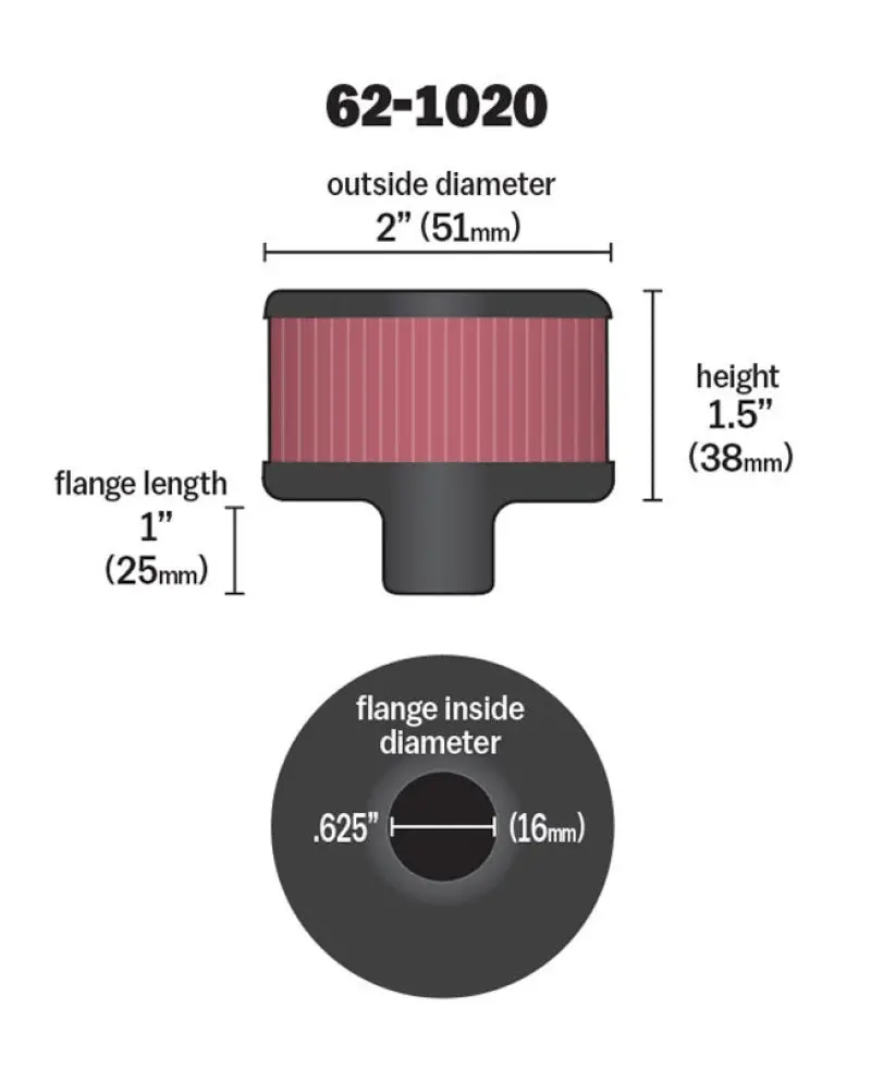 K&N KNN62-1020 Steel Base Crankcase Vent Filter .625in Vent OD X 2in OD X 1.5in Height №4