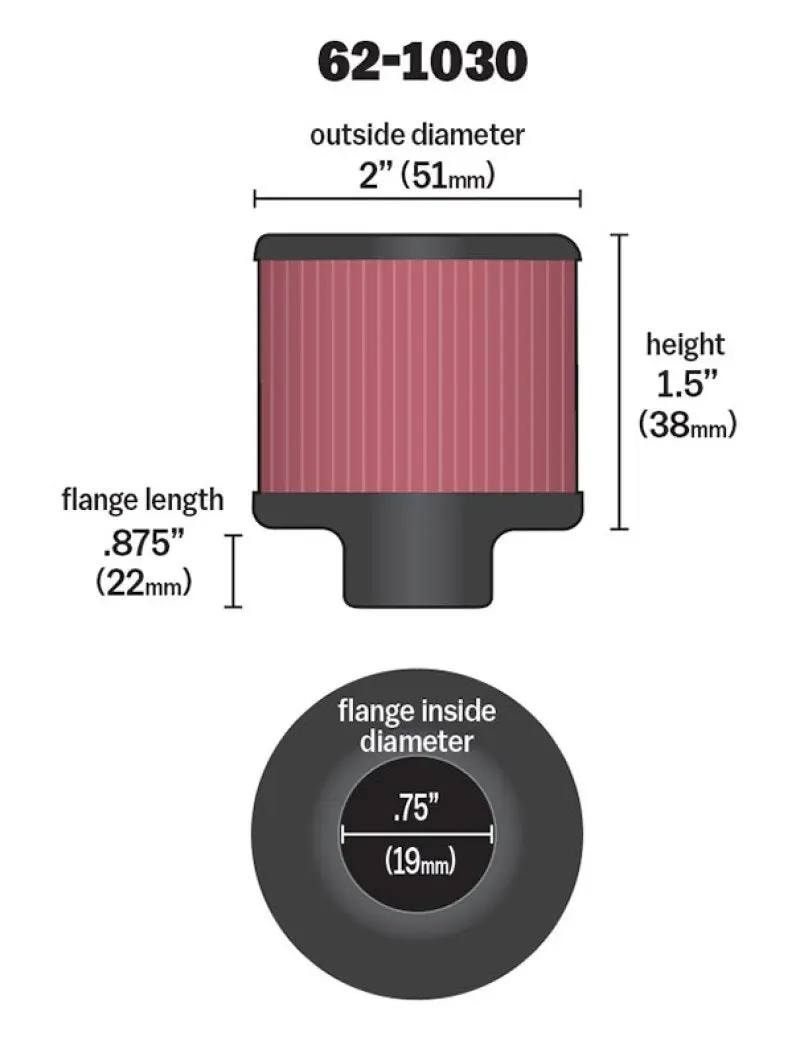 K&N KNN62-1030 Steel Base Crankcase Vent Filter .75in Vent OD X 2in OD X 1.5in Height №14