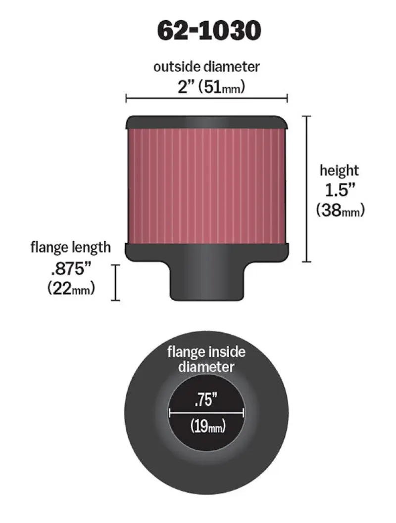 K&N KNN62-1030 Steel Base Crankcase Vent Filter .75in Vent OD X 2in OD X 1.5in Height №3