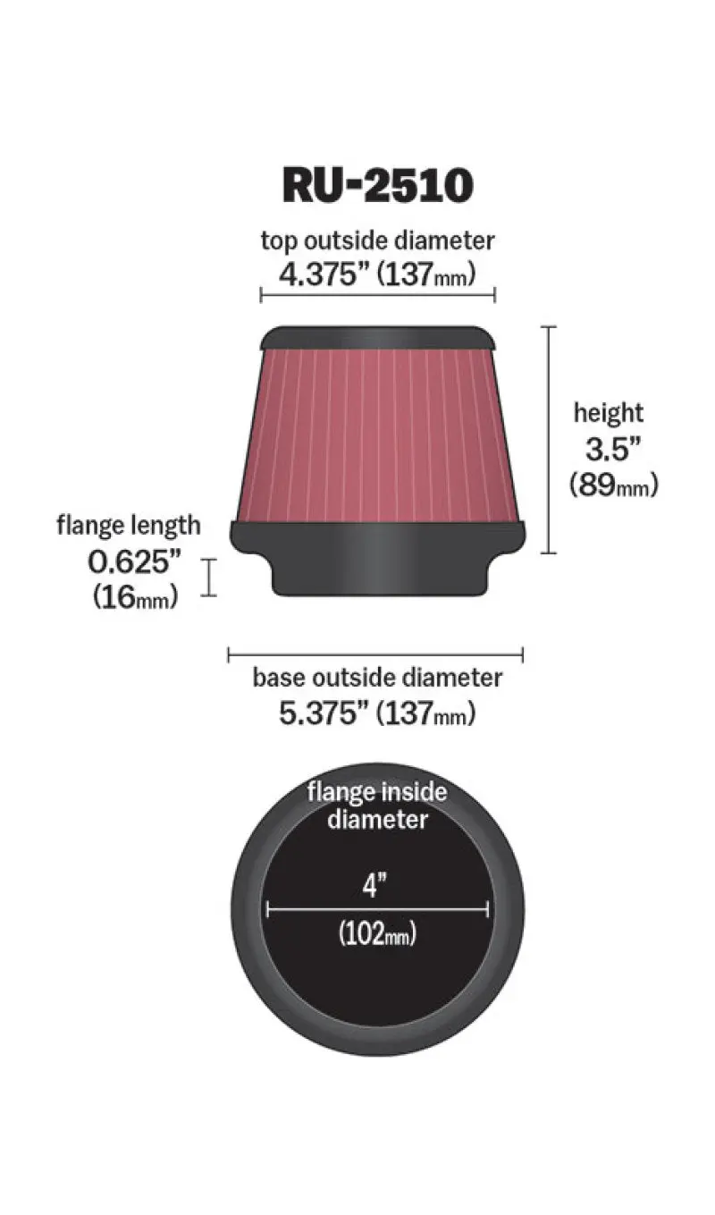 K&N KNNRU-2510 Universal 4 Inch Filter №15