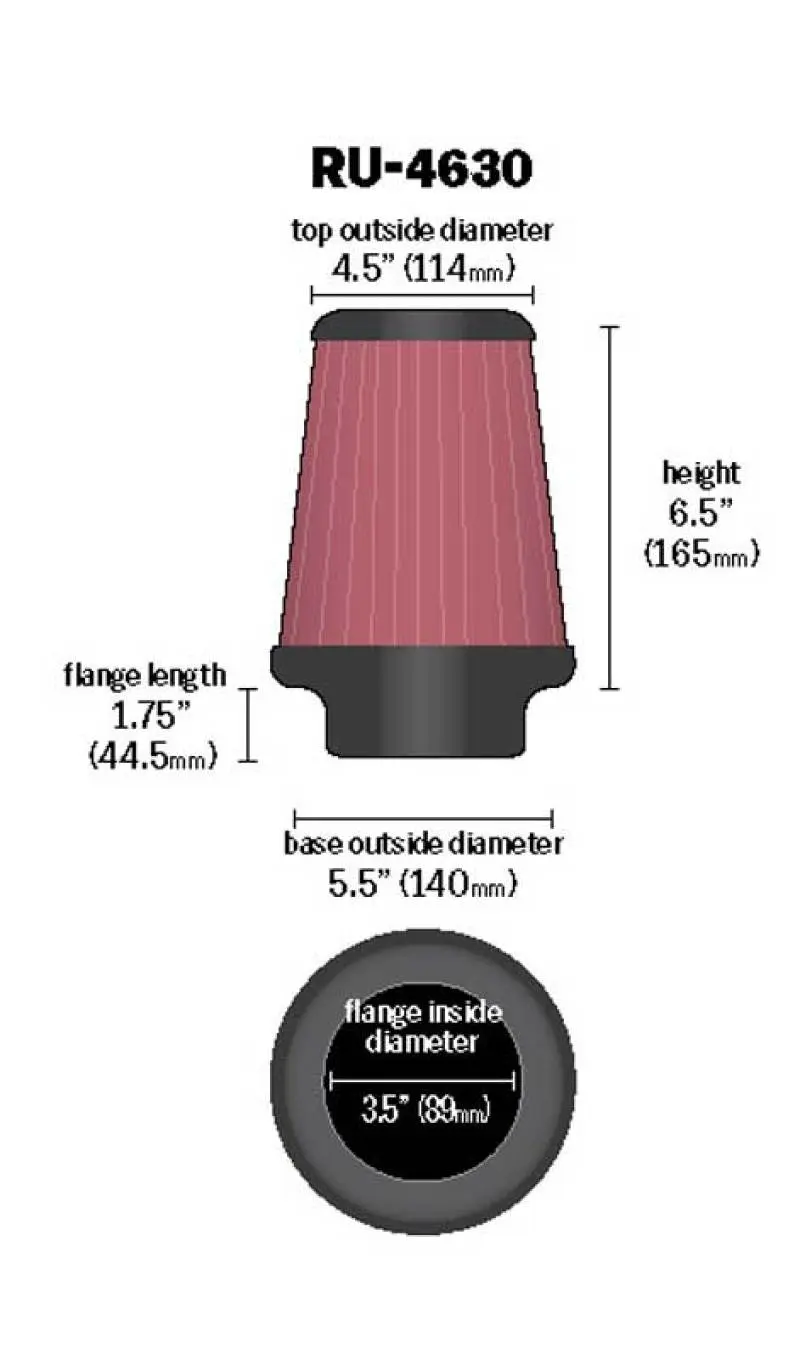 K&N KNNRU-4630 Universal Air Filter 3-1/2in Flange / 5-1/2in Base / 4-1/2in Top / 6-1/2in Height №7