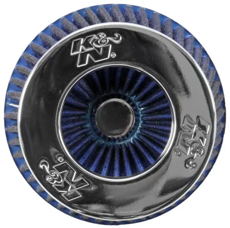 K&N KNNRG-1001BL Universal Air Filter Chrome Round Tapered Blue - 4in Flange ID X 1.125in Flange Length X 5.5in H №16