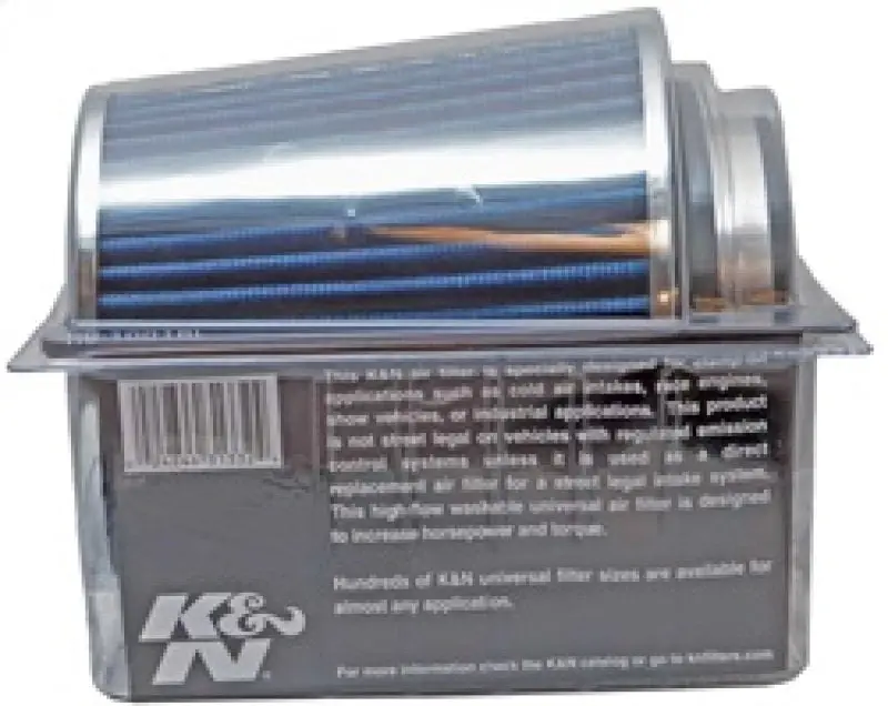 K&N KNNRG-1001BL Universal Air Filter Chrome Round Tapered Blue - 4in Flange ID X 1.125in Flange Length X 5.5in H №8