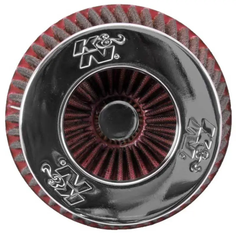 K&N KNNRG-1001RD Universal Air Filter Chrome Round Tapered Red - 4in Flange ID X 1.125in Flange Length X 5.5in H