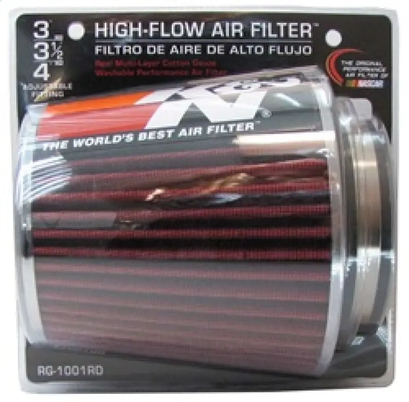 K&N KNNRG-1001RD Universal Air Filter Chrome Round Tapered Red - 4in Flange ID X 1.125in Flange Length X 5.5in H №14