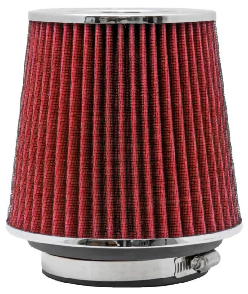 K&N KNNRG-1001RD Universal Air Filter Chrome Round Tapered Red - 4in Flange ID X 1.125in Flange Length X 5.5in H №21