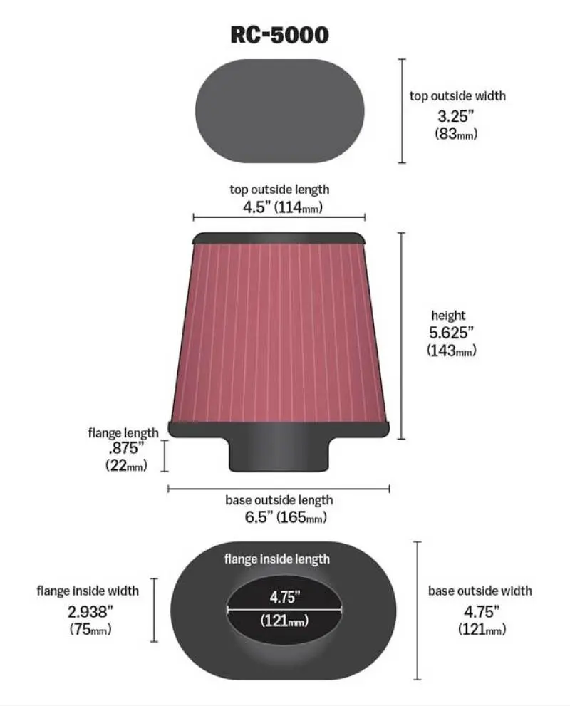 K&N KNNRC-5000 Universal Chrome Filter GM TPI Custom - Oval Flange