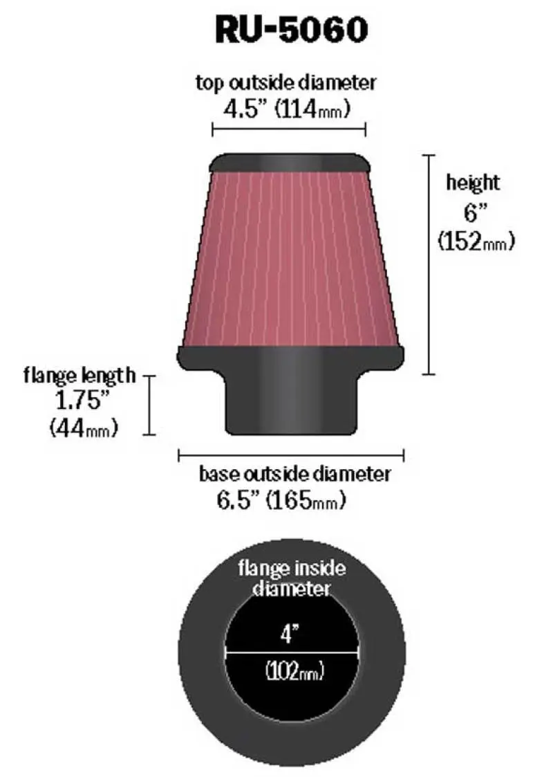 K&N KNNRU-5060 Universal Clamp-On Air Filter 4in FLG / 6-1/2in B / 4-1/2in T / 6in H №7