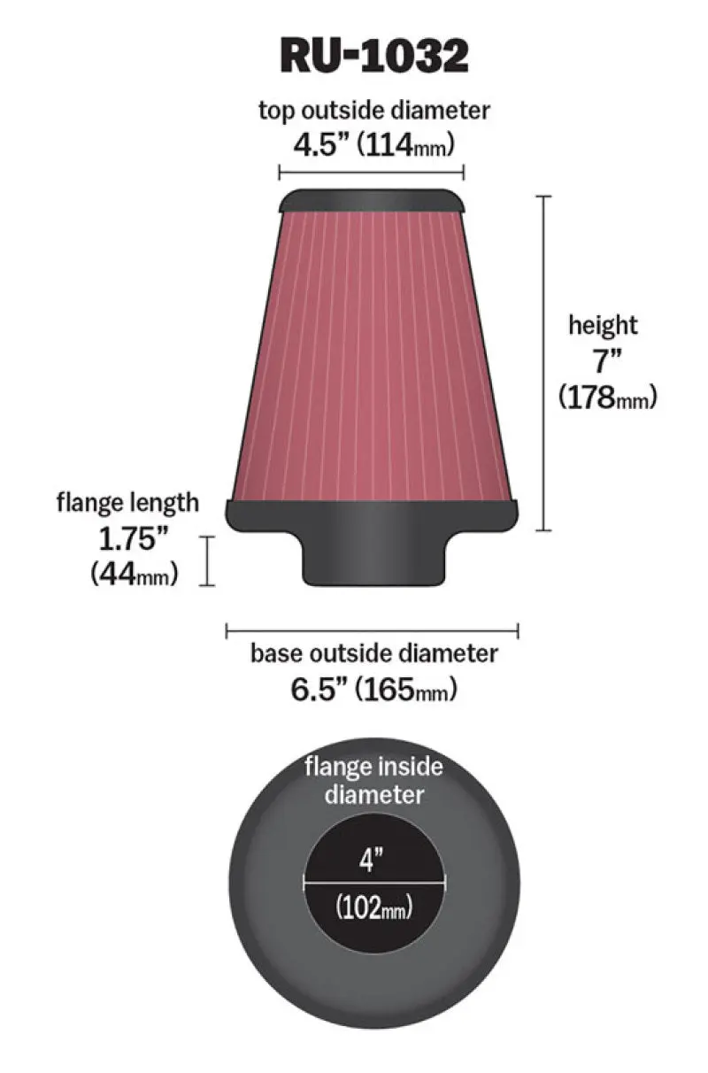 K&N KNNRU-1032 Universal Clamp-On Air Filter 4in FLG / 6-1/2in B / 4-1/2in T / 7in H №3