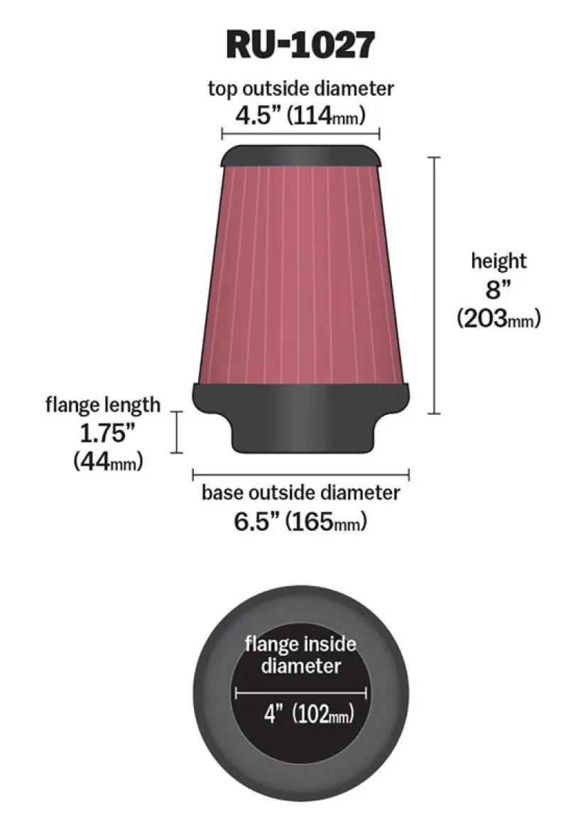 K&N KNNRU-1027 Universal Clamp-On Air Filter 4in FLG / 6-1/2in B / 4-1/2in T / 8in H №4