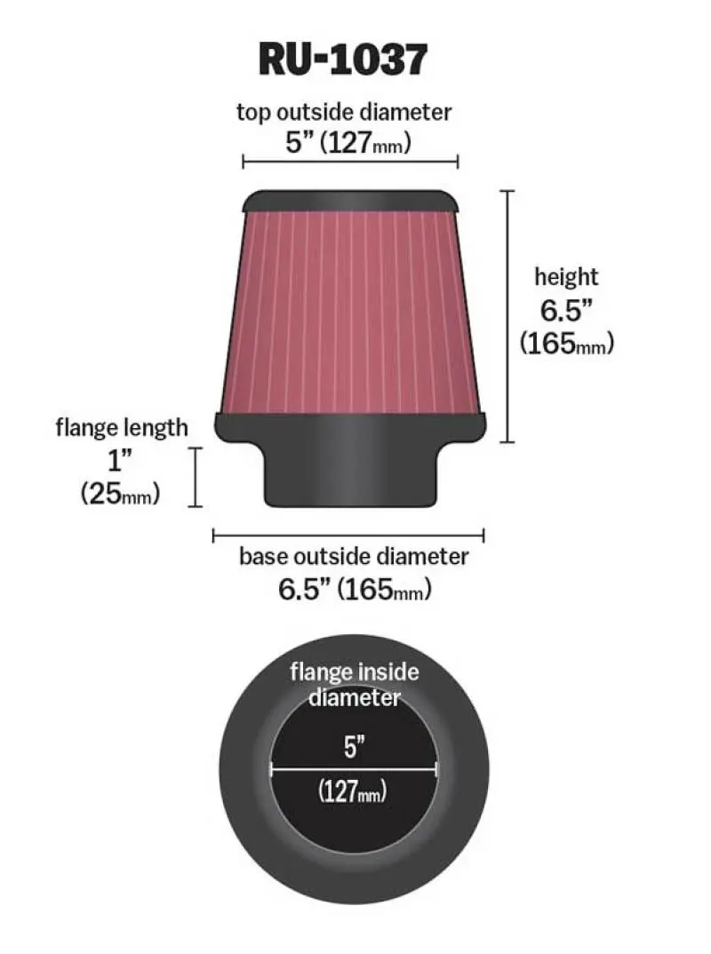 K&N KNNRU-1037 Universal Clamp-On Air Filter 5in FLG / 6-1/2in B / 5in T / 6-1/2in H №4