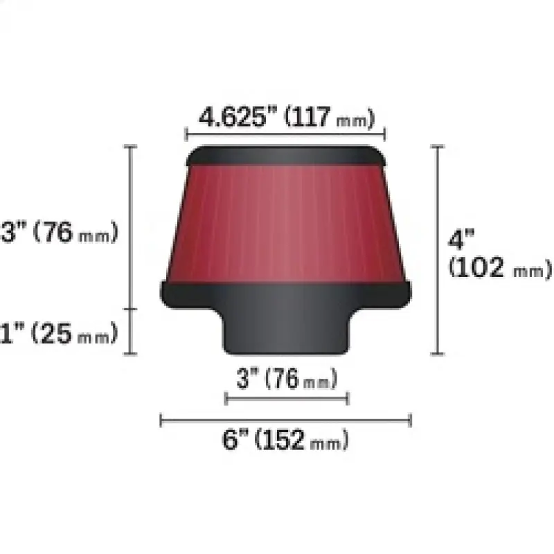 K&N KNNRU-5288 Universal Round Clamp-On Air Filter 3in Flange ID X 6in Base OD X 4.625in Top OD X 3in Height №11