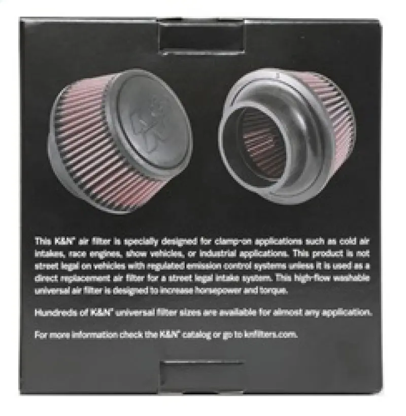 K&N KNNRU-5288 Universal Round Clamp-On Air Filter 3in Flange ID X 6in Base OD X 4.625in Top OD X 3in Height №25