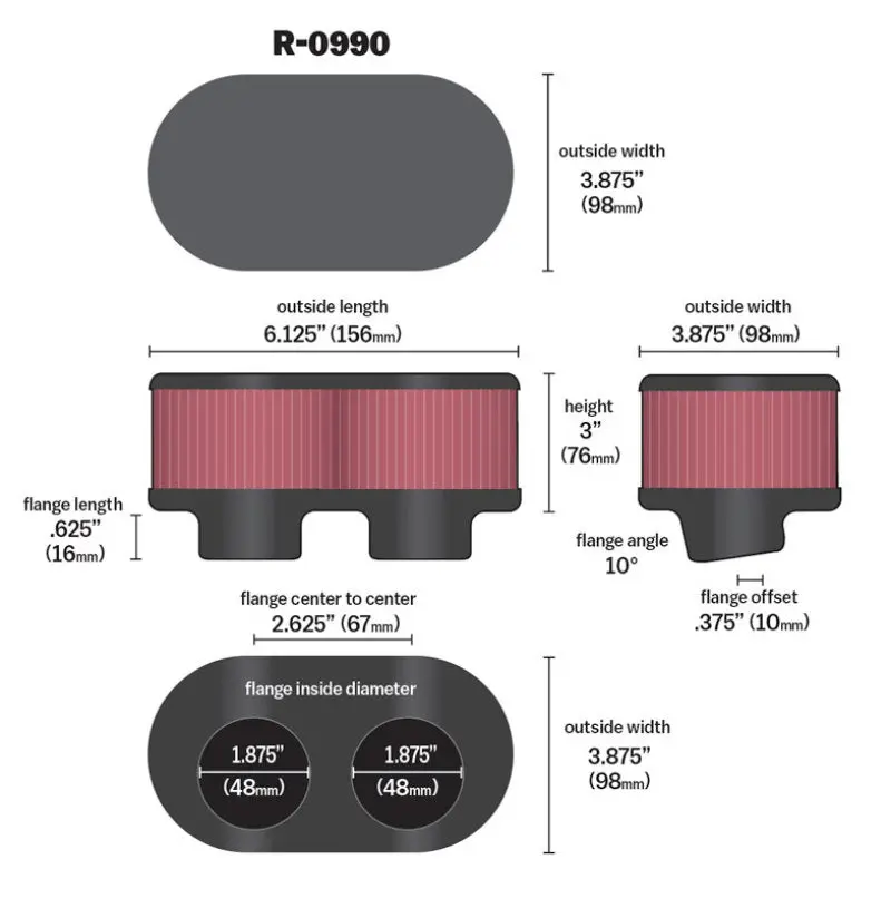 K&N KNNR-0990 Universal Rubber Filter 1968 Norton 750/850 Commando