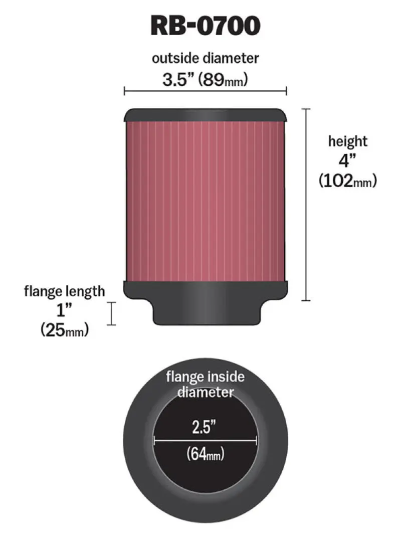 K&N KNNRB-0700 Universal Rubber Filter 2.5 Inch 5 Degree FLG 3.5 Inch OD 4 Inch Height №5