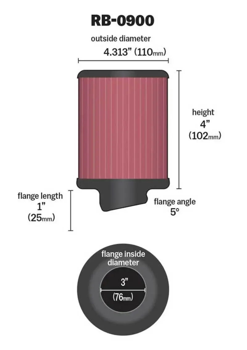 K&N KNNRB-0900 Universal Rubber Filter 3 Inch 5 Degree FLG 4 1/2 Inch OD 4 Inch Height №5