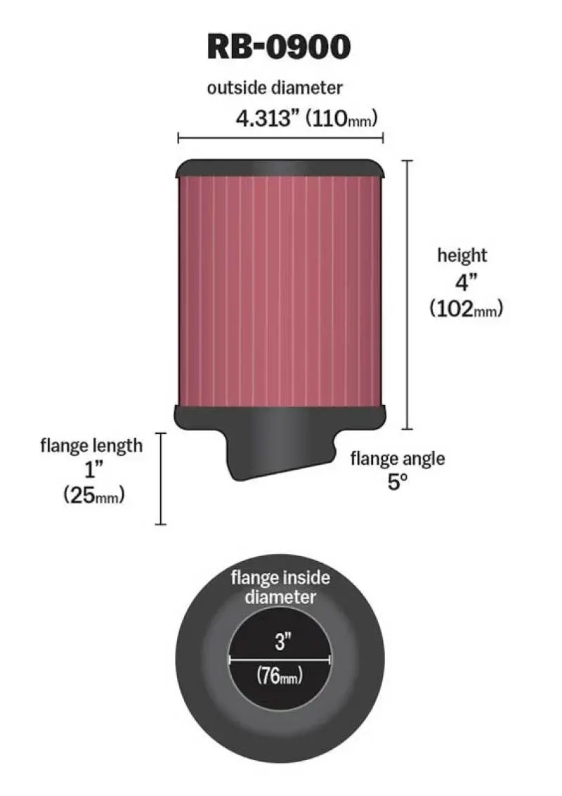 K&N KNNRB-0900 Universal Rubber Filter 3 Inch 5 Degree FLG 4 1/2 Inch OD 4 Inch Height №7