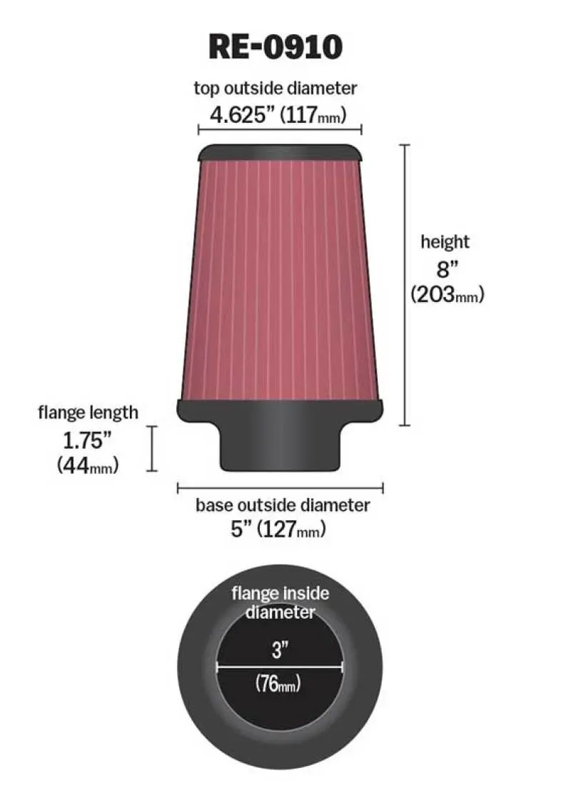 K&N KNNRE-0910 Universal Rubber Filter 3inch FLG / 5inch OD-B / 4-5/8inch OD-T / 8inch H №6