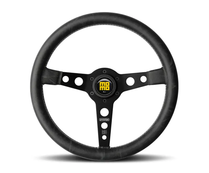 MOMO MOMPRH35BK2B Prototip Heritage Steering Wheel 350 Mm - Black Leather/White Stitch/Black Spokes