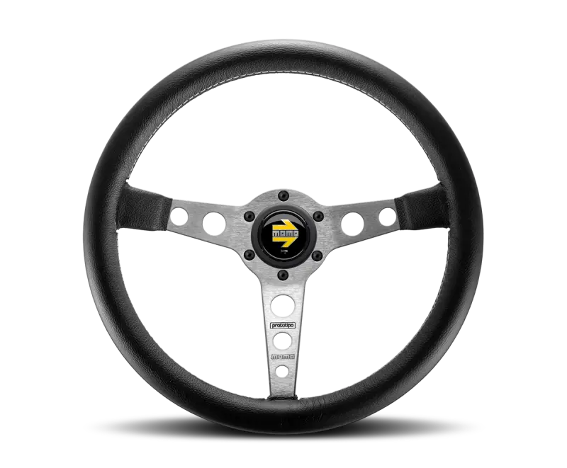 MOMO MOMPRO35BK0S Prototipo Steering Wheel 350 Mm - Black Leather/Wht Stitch/Brshd Spokes