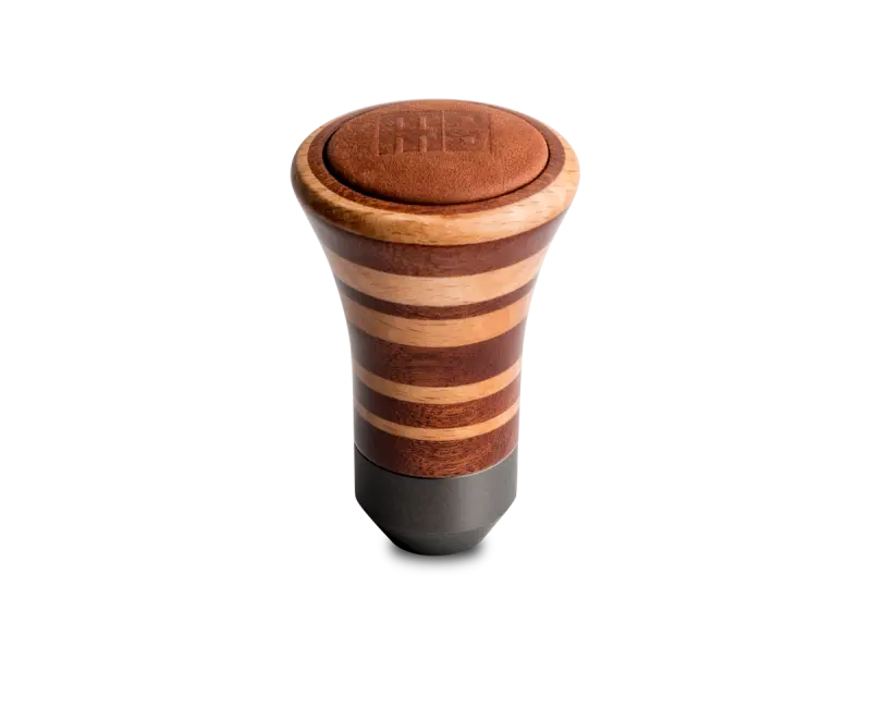 MOMO MOMTROMAG Trofeo Heritage Shift Knob - Tall Wood, Layered Mahogany And Beechwood, Leather Insert Top