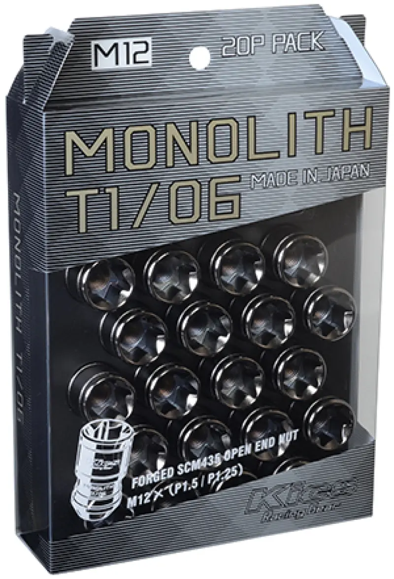 Project Kics PJKWMN03GK 12 X 1.25 Glorious Black T1/06 Monolith Lug Nuts - 20 Pcs №1