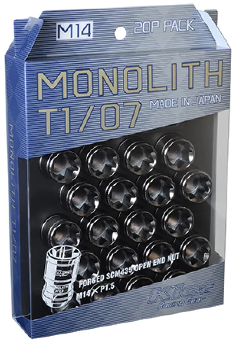 Project Kics PJKWMN04GK 14 X 1.5 Glorious Black T1/07 Monolith Lug Nuts - 20 Pcs №1