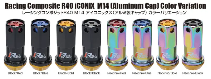 Project Kics PJKWRIA14NA 14x1.50 R40 Iconix Lock & Lug Nuts - Neo Chrome W/Gold Cap (16+4 Locks)