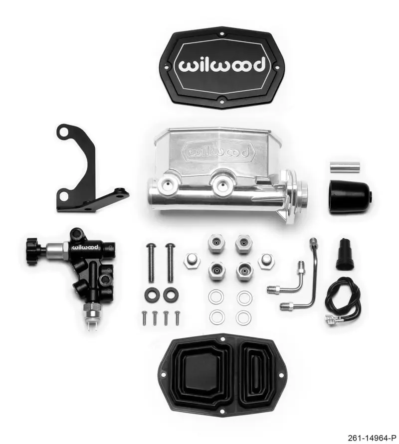 Wilwood WIL261-14964-P Compact Tandem M/C - 1.12in Bore - W/Bracket And Valve - Ball Burnished