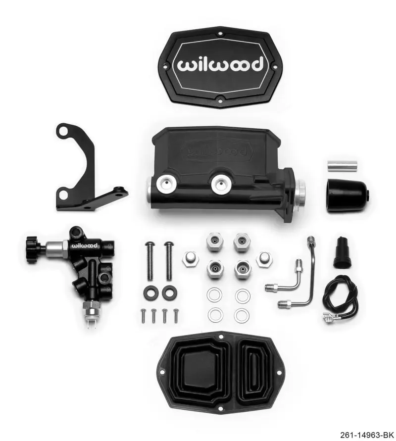 Wilwood WIL261-14963-BK Compact Tandem M/C - 1in Bore - W/Bracket And Valve (Pushrod) - Black