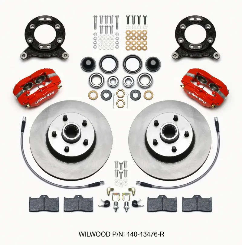 Wilwood WIL140-13476-R Forged Dynalite-M Front Kit 11.30in 1 PC Rotor&Hub Red 1965-1969 Mustang Disc & Drum Spindle