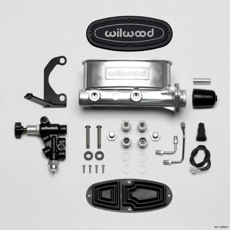 Wilwood WIL261-13269-P HV Tandem M/C Kit W L/H Bracket & Prop Valve - 1in Bore Ball Burnished №1