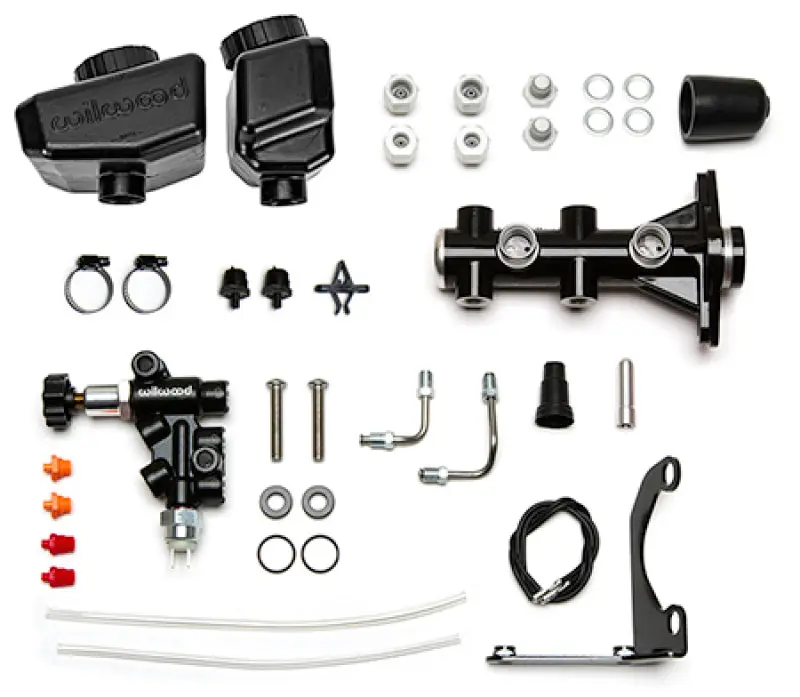 Wilwood WIL261-16963-BK Remote Tandem M/C Kit W/Brkt And Valve - 1.12in Bore Black